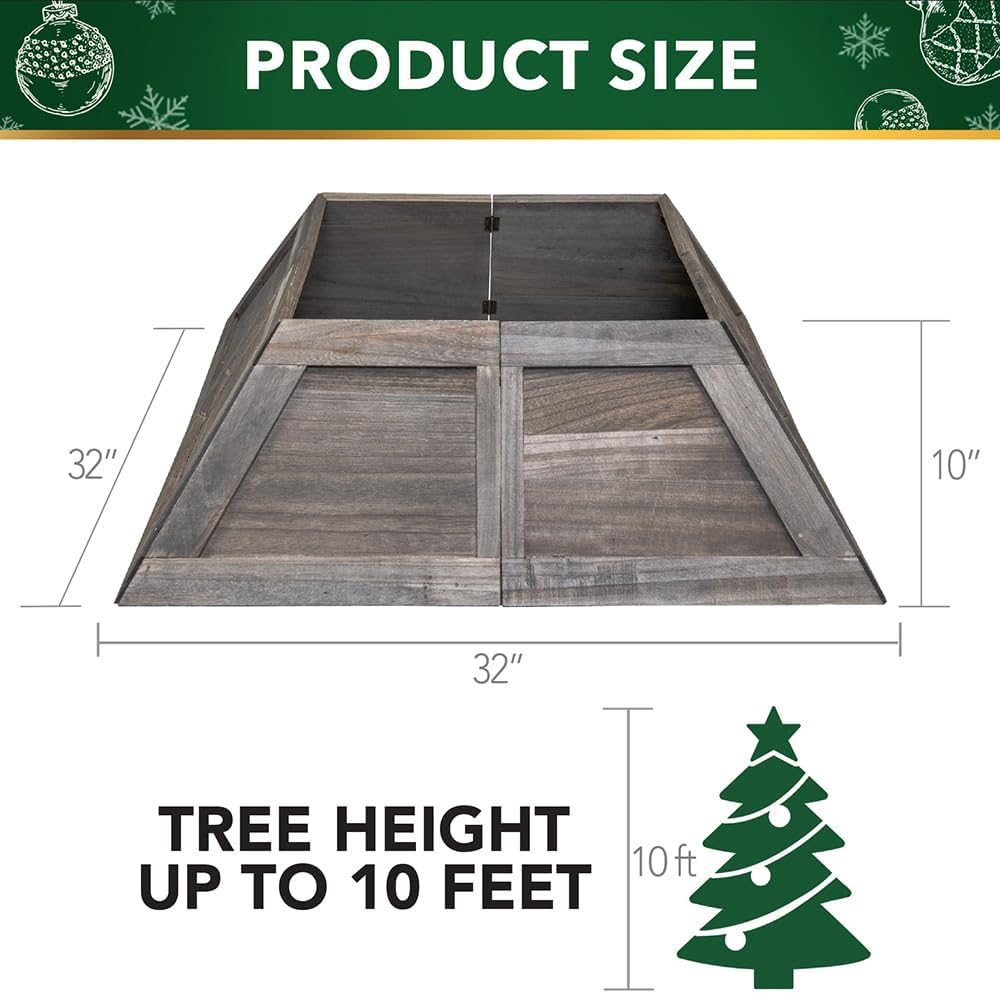 Wooden Trapezoid Christmas Tree Collar & Tree Skirt, Fits Trees Up to 14 FT with 40 Inch Max Stand, Tool Free Assembly (Smoke Gray)