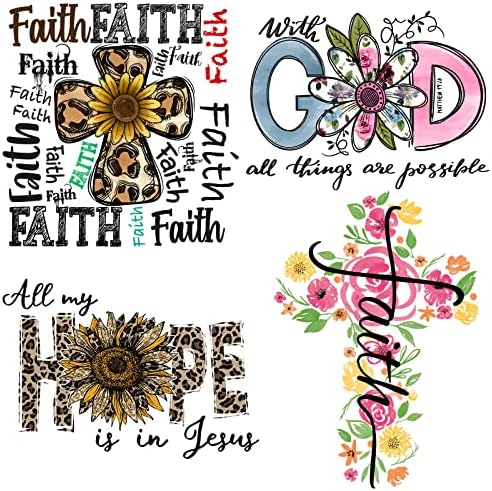 RURUIS Iron On Decals for T-Shirts Jean Jackets Faith Heat Press Stickers Iron On Transfer Patches 8PCS Decoration Applique