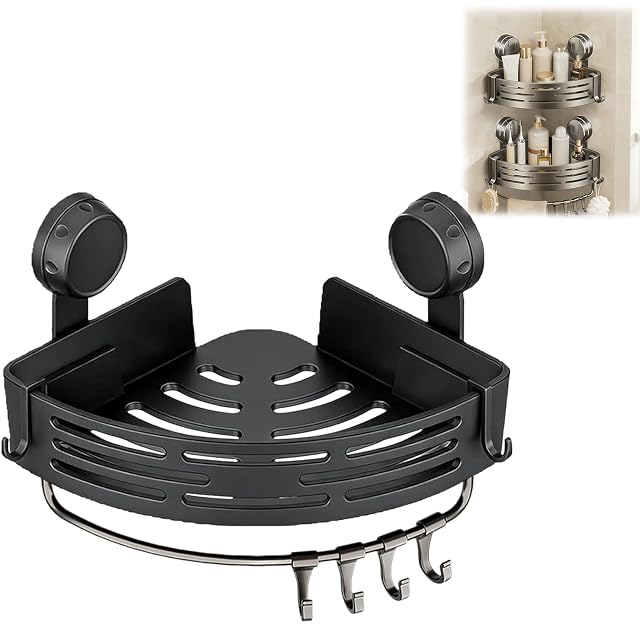 No-Drill Bathroom Drain Rack No Drill Bathroom Suction Storage Box Adjustable Suction Cup Shower Caddy Corner Suction Cup