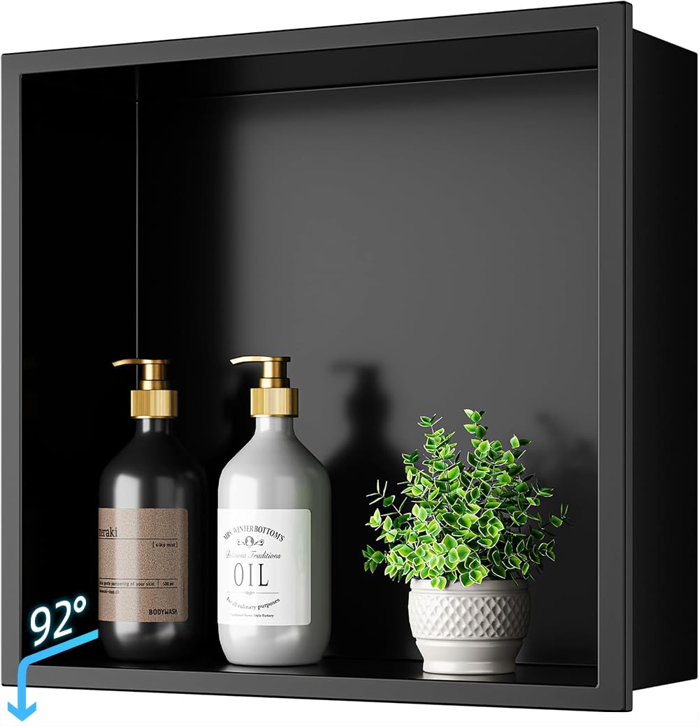Photo 1 of HelloaySen No Tile Needed Shower Niche - 12"x12" Black 304 Stainless Steel Recessed Shelf,Over Mount Installation for Bathroom & Shower Wall,Waterproof