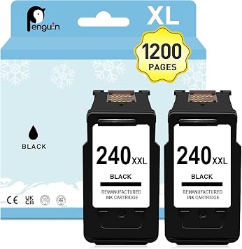 Penguin 240XL Black Ink Cartridges Replacement for Canon 240 240 XL PG240 Black Ink Cartridge MG3600 Ink Cartridges MG3620 MG3120 MG2220 MG2120 TS5120 MX472 MX452 MX470 Printers 2 Pack