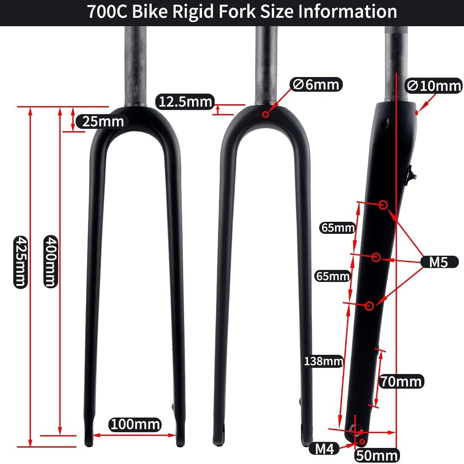 Fourche Rigide en Carbone for vélo de Gravel, 700C, Tube de Direction Droit et Conique de 1 1/8", Fourche Avant en Carbone avec Blocage Rapide 9x100 mm, adaptée aux Freins à Disque
