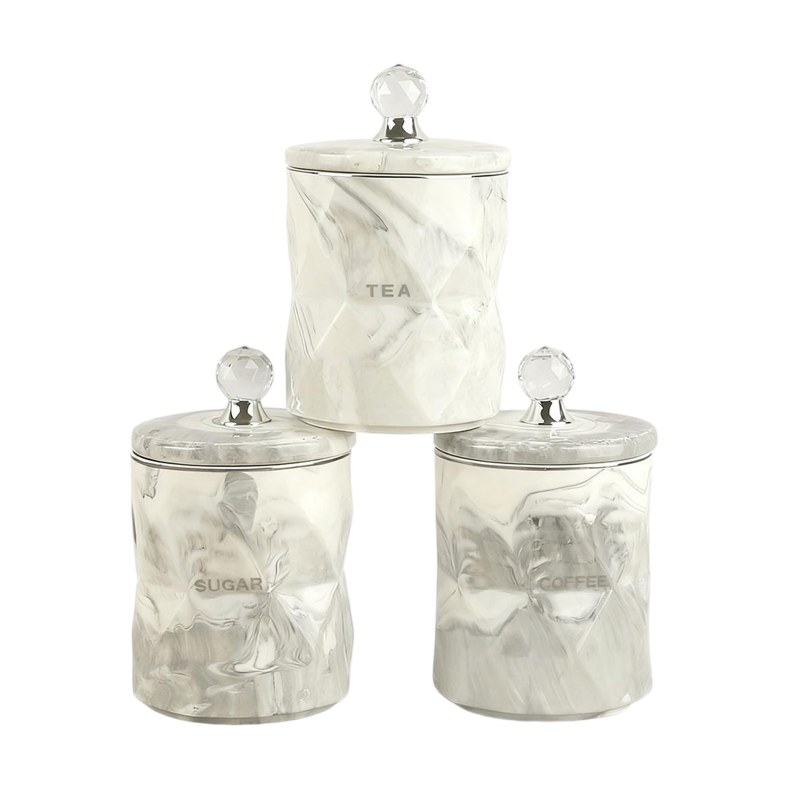 Piceioep 3 Pack Marble Finish Ceramic Container with Tight Seal to Store Tea Coffee Sugar Ceramic Storage Jar