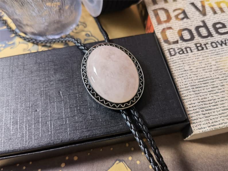 Image of Turquoise Agate Granite BOLO Tie for Men Women Leather Wedding Necklace Western Cowboy Necktie