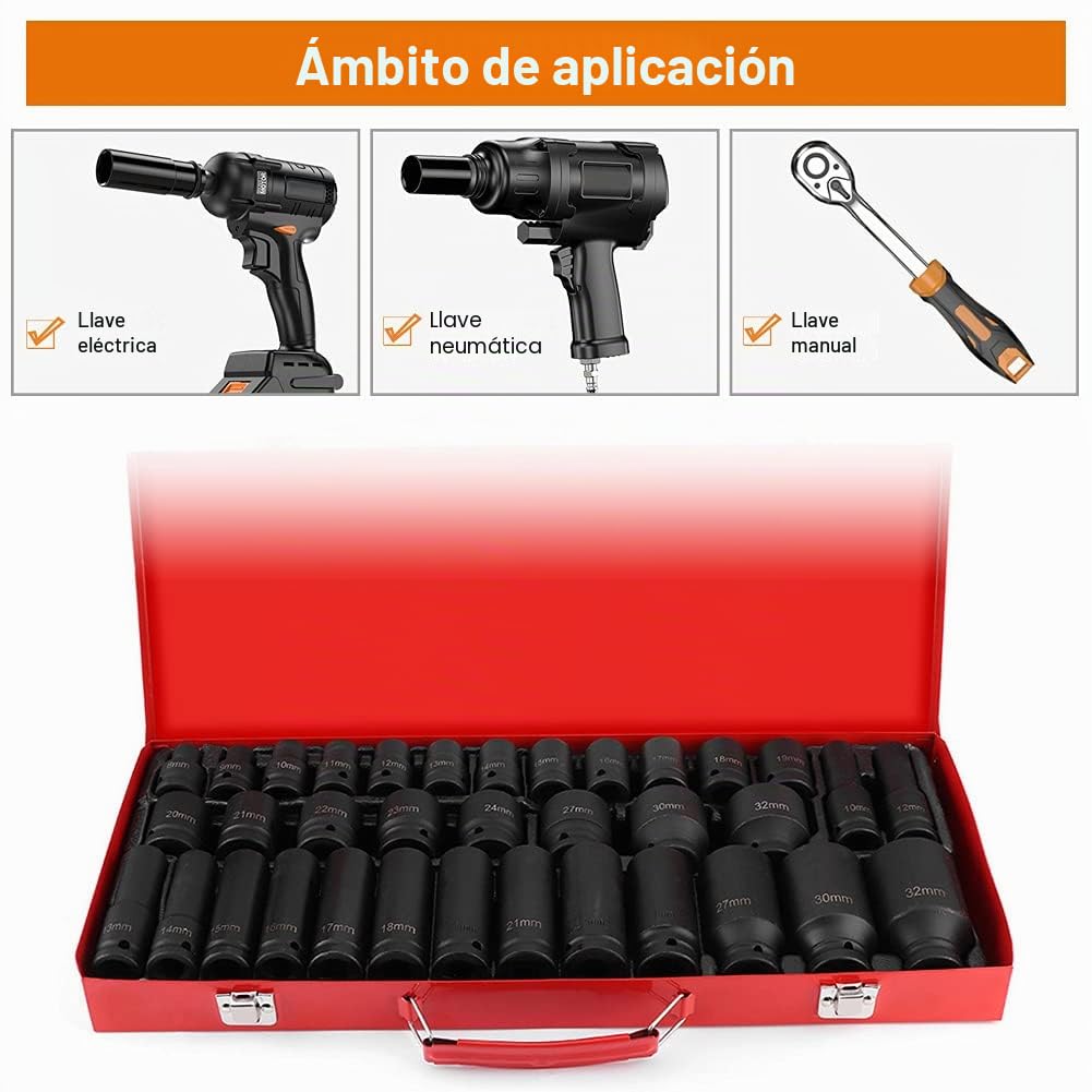 Drive - Juego de 35 llaves de vaso de impacto para carraca de 1/2 pulgadas (6 puntas)