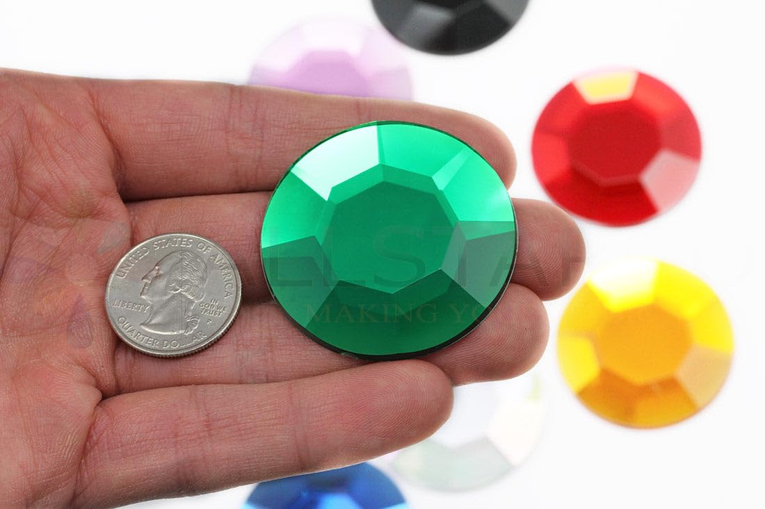Allstarco Green Emerald H106 Large Self Adhesive Acrylic Cosplay Gem Flat Back Plastic Stick On Rhinestone For Cosplay Costumes, Scrapbooking, Props, Crafts Embelishments Sticker 1Pc (45Mm )