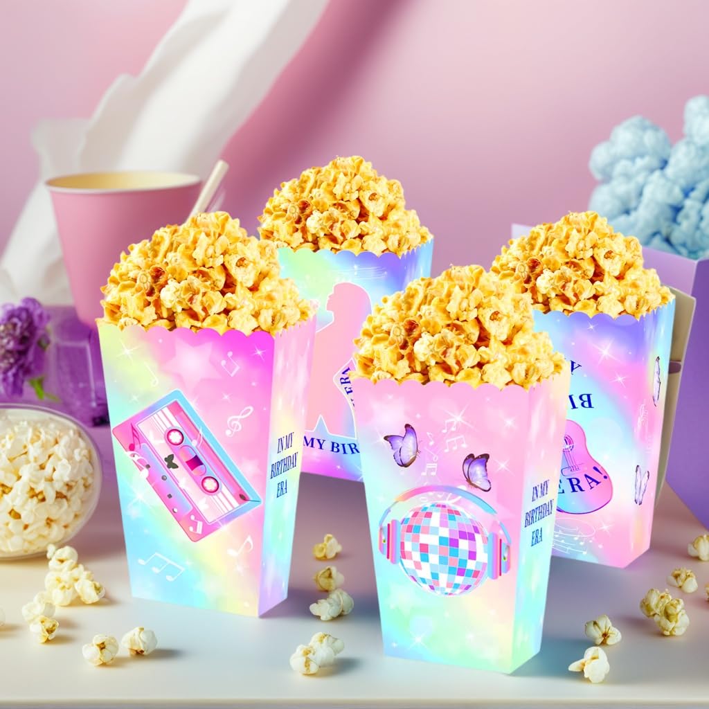 BACH AND BOOZY 12PCS Singer Theme Popcorn Boxes Favor Bags Treat Containers Birthday Wedding Bridal Shower Party Supplies Candy Goodie Packaging Decor