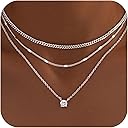 WomenGifts Layered Gold Necklaces for Women, 14K Gold Sterling Silver Plated Dainty Pendant Necklace Set Non Tarnish, Chunky Stackable Cuban Chain Choker, Trendy Personalized Birthstone Jewelry Gift for Mom