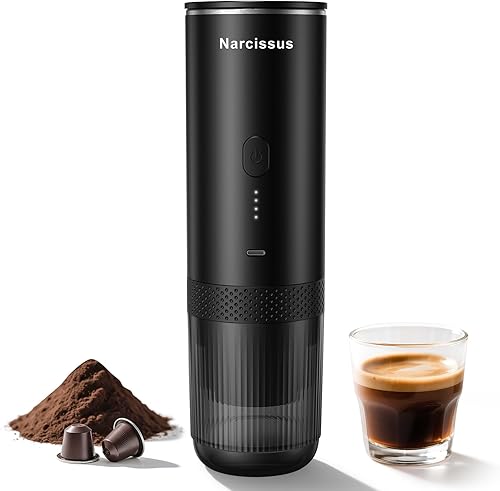 Narcissus Máquina de café espresso eléctrica portátil para viajes, cafetera de viaje 2 en 1 de 86.6 vatios para un máximo de 0.42 oz de café en