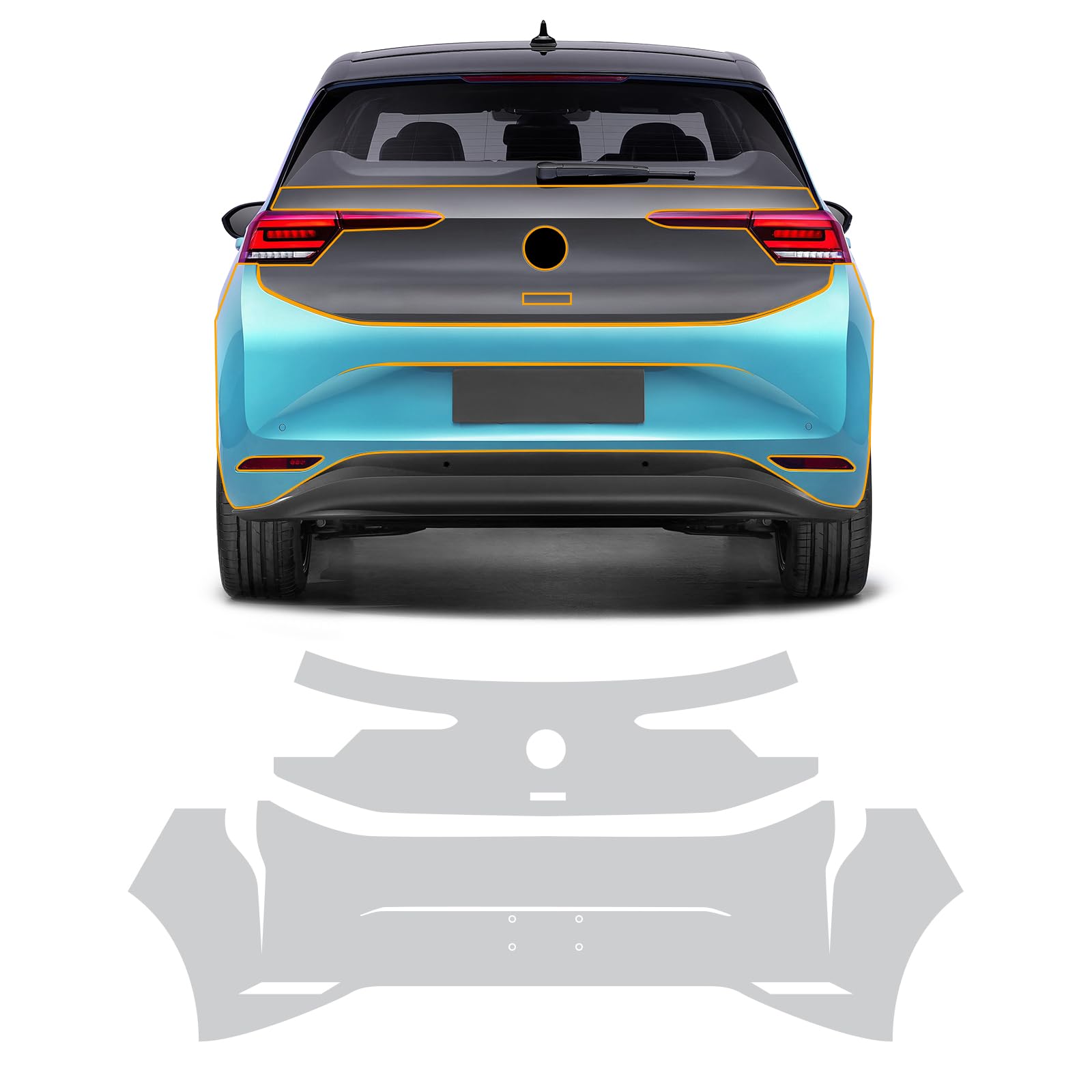 Vorgeschnittene Autolack-Schutzfolie für VW ID.3 ID3 ID 3 2020-2023 Glänzend Klar PPF Selbstheilende TPU HD Lackschutzfolie Kratzschutz Zubehör (Kofferraum+Heckstoßstange 2St)