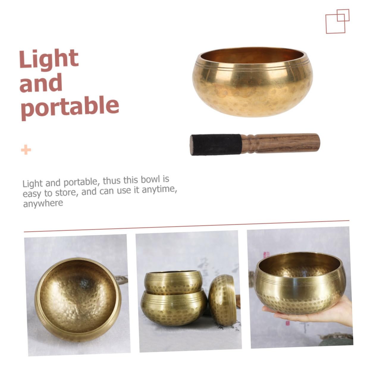 BESPORTBLE 1 Set Meditation Bowl Chanting Bowl with Rod Portable Music Therapy for Mindfulness and Relief for Deep Meditation and Relaxation