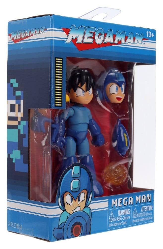 Jada Zabawki Figurka Mega Man (11,5 cm), w zestawie z kolekcjonerską figurką MET z serii gier wideo Megaman z alternatywnymi głowami, rękami i akcesoriami, dla fanów i kolekcjonerów