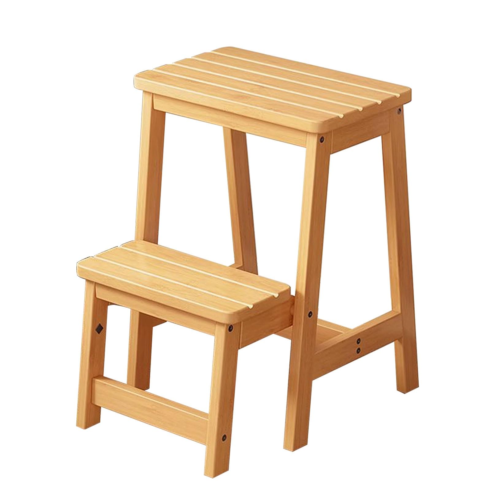 ZGYOZMNG 2 Step Stool Wooden Ladder Chair, Folding Ladders Stool Small Foot Stools for Home Library Kitchen Climb Step Ladder Safety Non-slip Tread Multifunctional