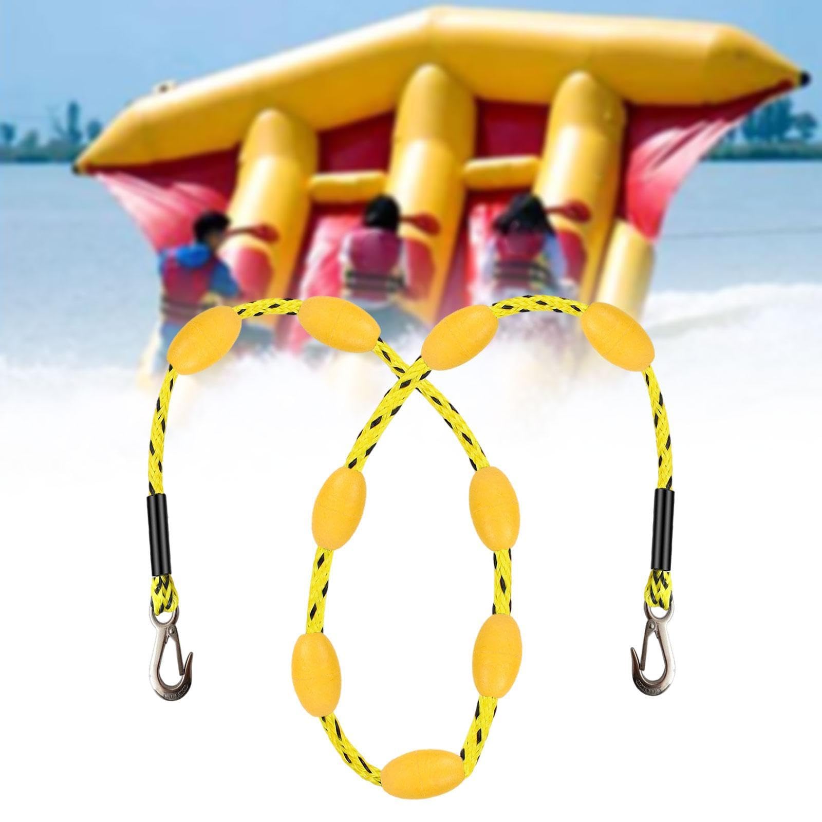 Colaxi 60ft Tow Rope with Floats Heavy Duty with Hook at Each End for Tubing Watersport Accessories Boating Tow Rope Towable Tube, Yellow Black Spots