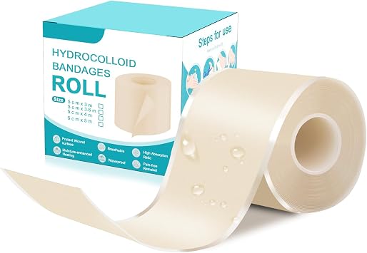 Hydrocolloid Roll for Wound Care, Medical-Grade Self-Adhesive Hydrocolloid Bandages, Waterproof Flexible Dressing, DIY Cut to Any Size & Shape 2in x 9.8ft