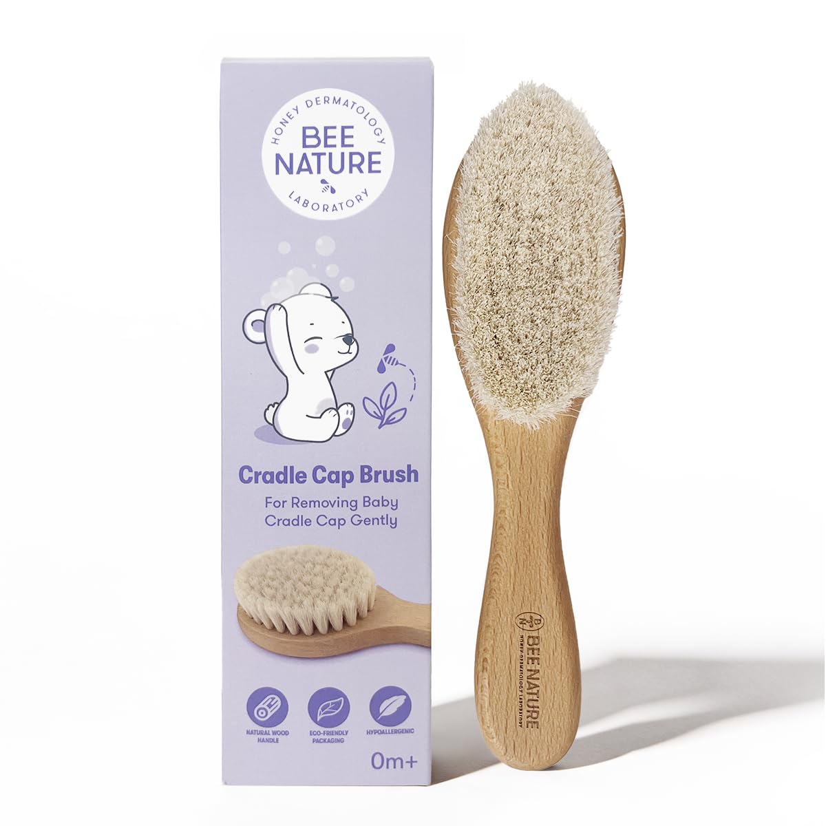 Bee Nature - Wooden Brush, Natural Baby Hair Brush - Made with 100% Natural soft goat hair, for Babies & Toddlers - Gentle on Delicate Hair - Cradle Cap Wood Bristle Brush for Newborns and Toddlers