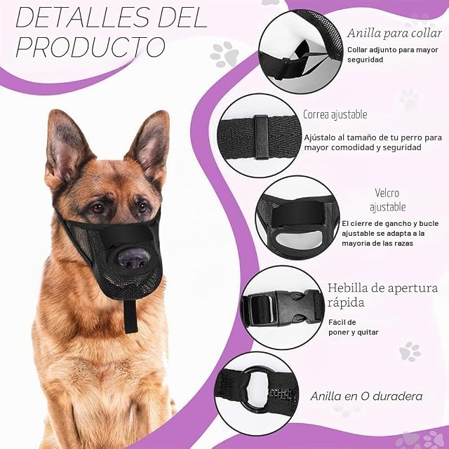 Foto 3 de 8 de TOEECY Bozal para Perros Nariz Expuesta Anti Mordida Bozales Ajustable Poroso Malla Celosía Transpirable…