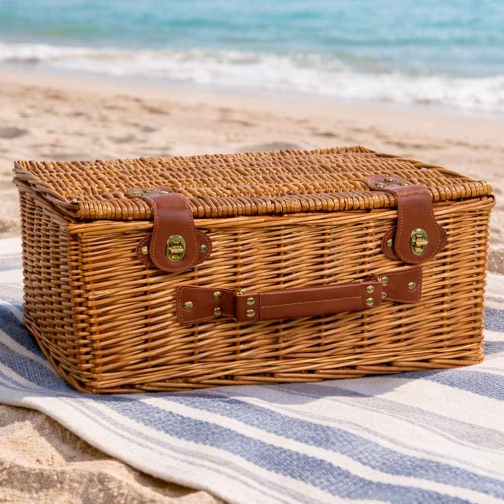 Cesta baúl contenedor de mimbre natural con asa 43 x 32 x 24 cm