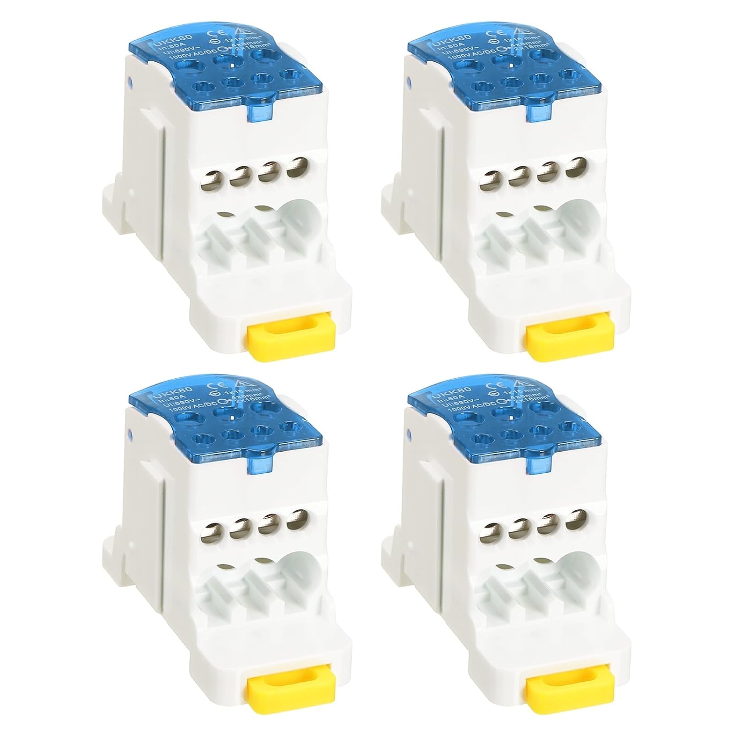 MECCANIXITY 4Pcs 1 in 6 Out Rail Terminal Blocks, 690V 160A Connectors Power Distribution Block with Flame-Retardant Housing for Power Distribution Cabinets, Blue 29.4mm Width 12-6AWG Gauge