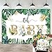 Oh Baby Toile de Fond pour Photographie avec Feuilles Vertes dorées pour Nouveau-nés, fête prénatale, fête d'anniversaire, Accessoires de décoration pour séance Photo 2,1x 1,5 m