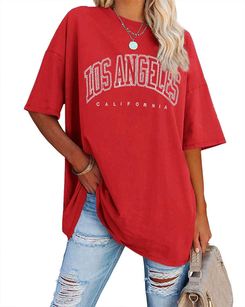 Ebifin Oversize T Shirt Damen Vintage Kurzärmeliges Rundhals Los Angeles Oberteile Tops Casual Lockere Basic Sommer Tee Shirts Bluse.