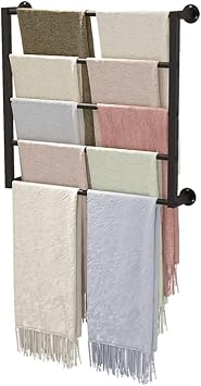 5 Tier Ribbon Display Stand, Wall Mount Ribbon Spool Holder with Removable Crossbar, Heavy Duty Iron Storage Rack for Florist, Gift Shop Color Black, Size LxH 120x60cm/47.2x23.6in
