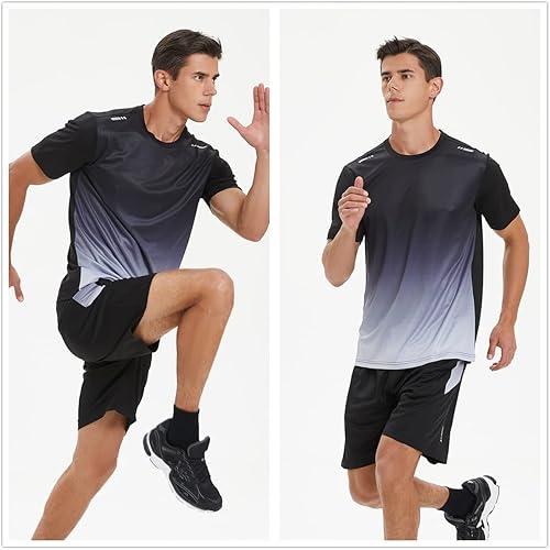 Miniatura 3 de OPALOS Conjunto de camisetas y pantalones cortos de cuello redondo de secado rápido para hombre, atlético, correr, gimnasio, entrenamiento