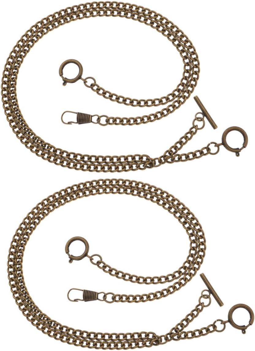 Unomor 2pcs Vintage Metal Pocket Watch Chain Secure DIY Waistcoat Accessory for Men Antique Bronze Fob Chain for Weddings and Parties