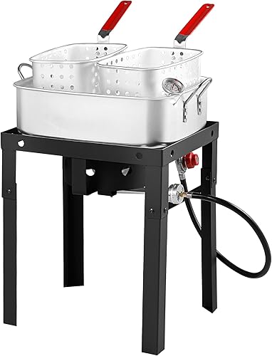 OT18 Freidora Profunda de Propano con Olla de Freidora Profunda Cuadrada de 18Qt – Olla de Aluminio de Alta Calidad con Canasta Coladora para Freír