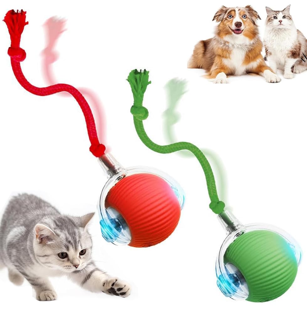 HOIDOKLY HOIDOKLY 2025 Nueva Bola Rodante Interactiva, Recargable, Activo, Gato, Perro, Mascota, Juguete interior, Materiales duraderos y seguros (Verde+Rojo)