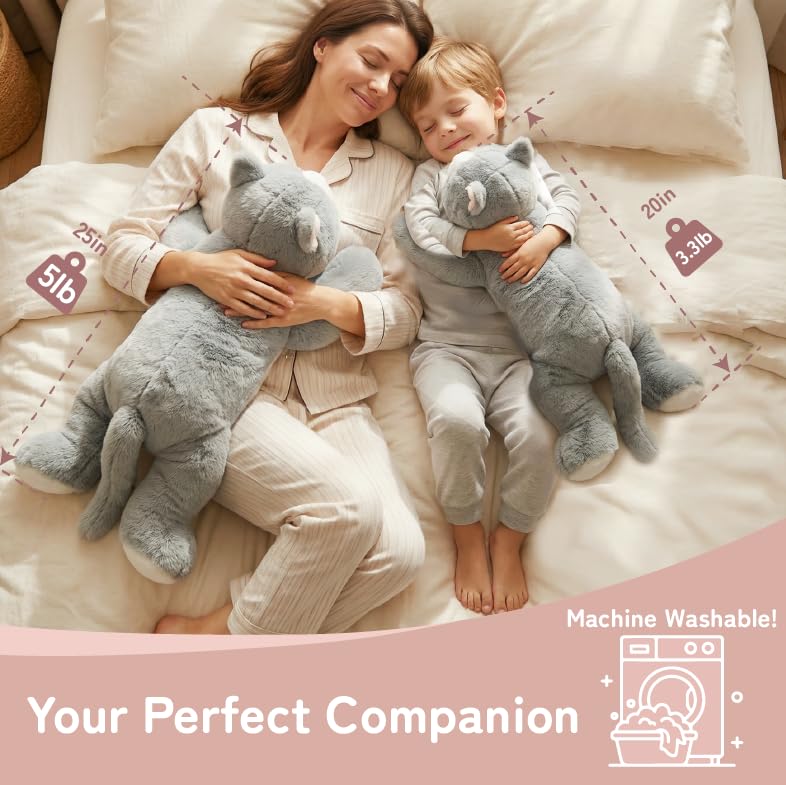 Image of Niuniu Daddy Weighted Cat Stuffed Animals Gift Box Set, 20 Inch 3.3 lbs Weighted Plushies, Heavy Calming Body Pillow for Sleeping, Sensory Lying Lap Pad Toy Companion for Kids and Adults