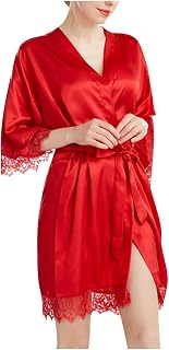 STYLE DIVVA Women Satin Nightdress Short Kimono Nighty with Lace Trim, Soft Silk Sleepwear for Honeymoon, Bridal Nightwea... Price In India