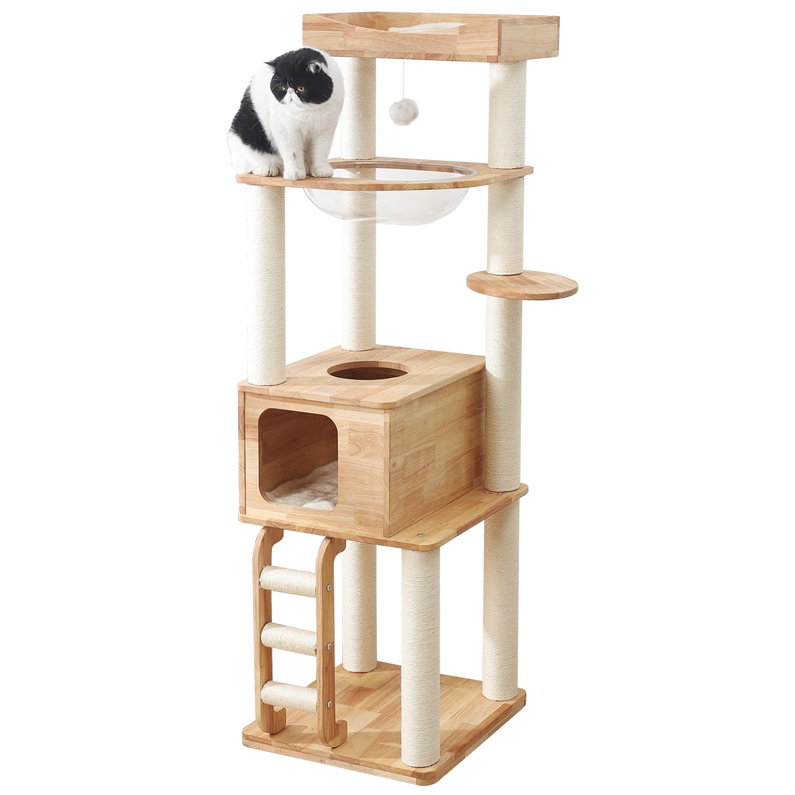 65-inch Tall Cat Tree?Cat Tower for Indoor Cats with Feel-Safe Enclosed Cat Cave?Scratching Post?Space Capsule Nest and Cat Ladder