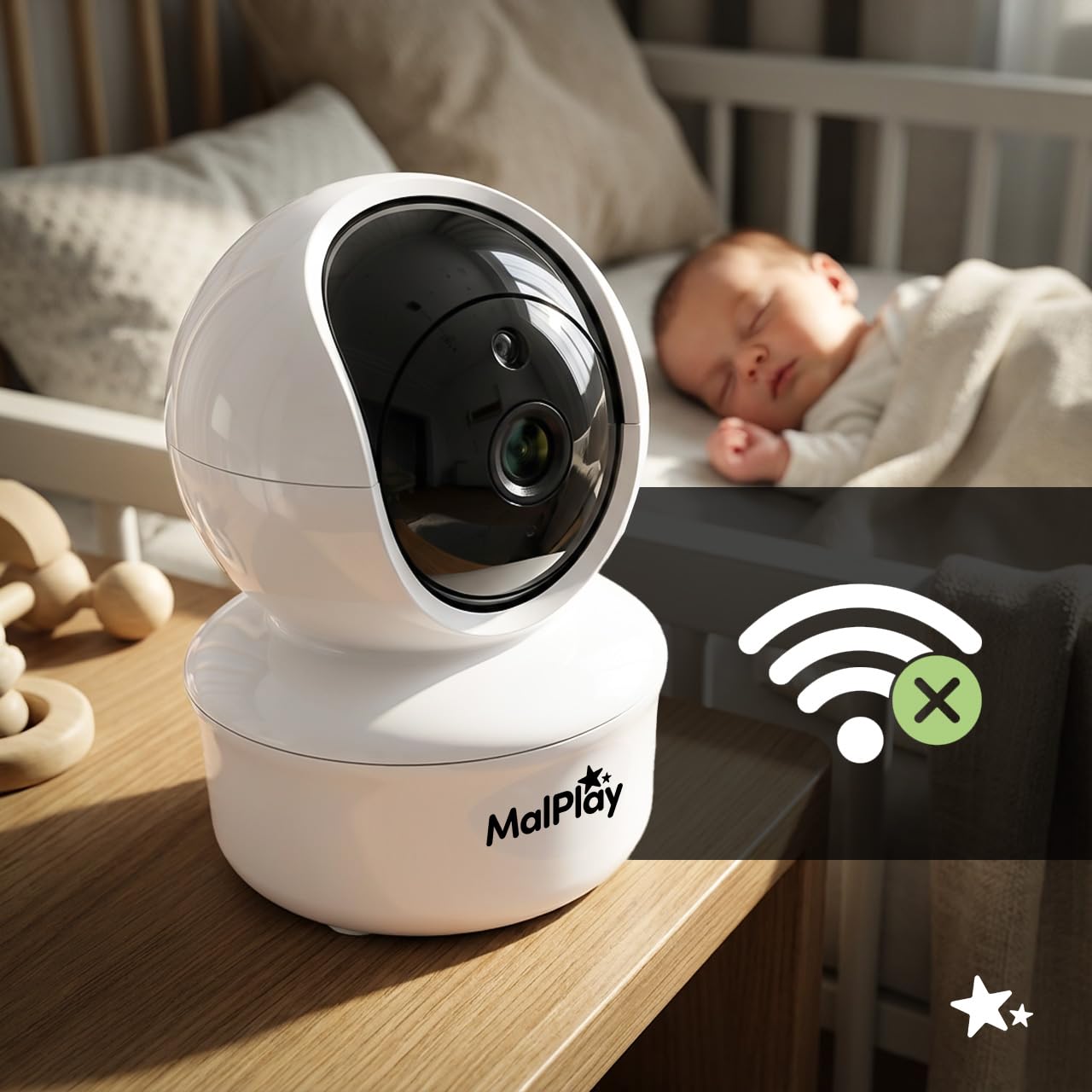 MalPlay Babyfon z kamerą 5 cali HD bez WLAN, wideofon dla niemowląt z noktowizorem, tryb VOX, dwukierunkowe audio, 4X zoom, monitorowanie temperatury, kołysanki, zasięg 300 m NannyEye Complex