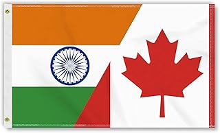 3×5 FT Canada India Flag, Large 100D Canadian Indian Friendship National Outdoor Banner,Hindu Doube Side Printing Decor For Patio Garden With Brass Gromment