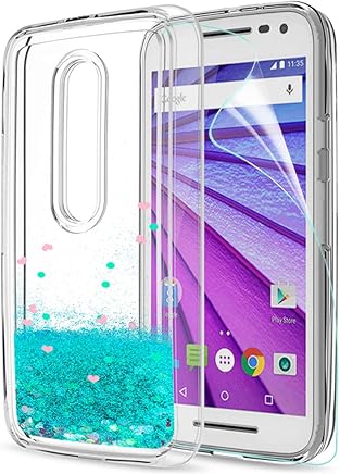 LeYi Funda Motorola Moto G3 Silicona Purpurina Carcasa con HD Protectores de Pantalla,Transparente Cristal Bumper Telefono Gel TPU Fundas Case Cover para Movil Motorola Moto G3 ZX Turquoise
