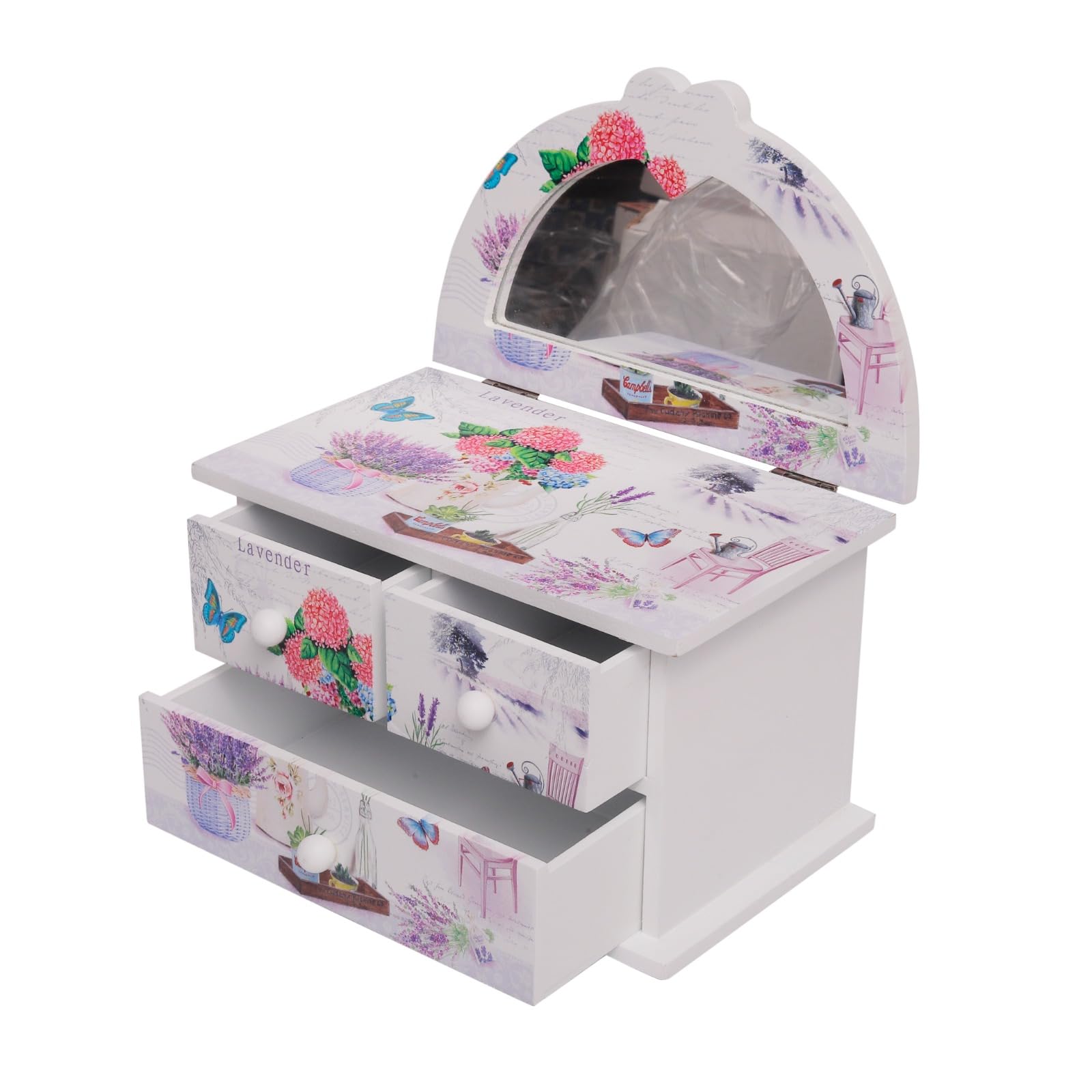 Big White Flower Print 2 Layer 3 Drawer Jewelry Box for Women, Portable Jewelry Box Modern Design Large Capacity