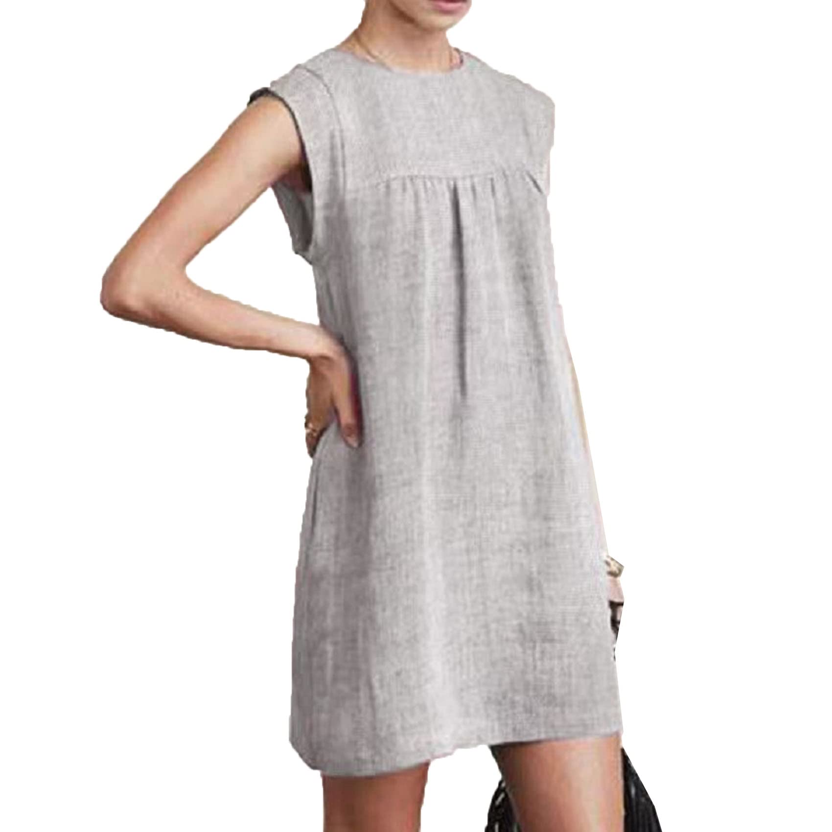 BDCUYAHSKL Verano Suelto Damas Casual AlgodóN Lino Color SóLido Vestido