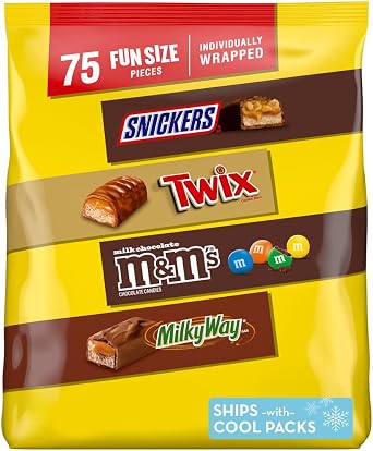 Snickers, M&M's Milk Chocolate, Milky Way and Twix, Fun Size, Chocolate Assortment Pack, 75 Count