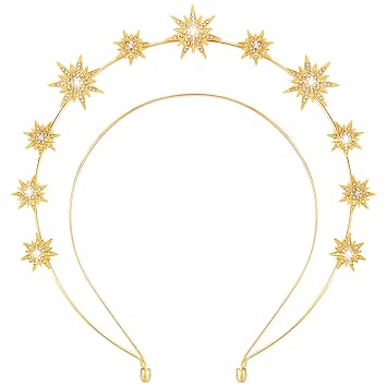 Star Halo Crown Headband Goddess Headpiece for Women, Celestial Headband Sun Crown for Hair Accessories Prom Costume Gold