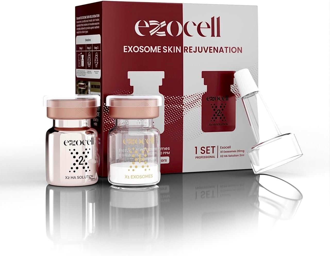 EXOCELL Exosomes for Skin Rejuvenation and Anti-Aging, 10 Billion Particles, 980K PPM, Korean Beauty Formula (X1 Exosomes + X2 HA Solution)