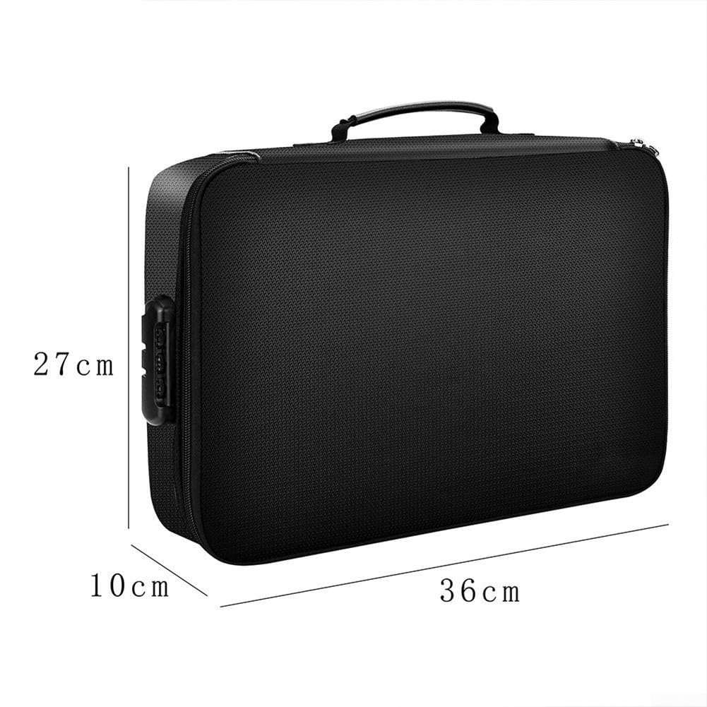 Borsa portadocumenti ignifuga, resistente al fuoco, sicura per oggetti di valore, organizer impermeabile in fibra di vetro con strato di blocco del segnale, grande capacità, nero, 30,5 x 21 cm