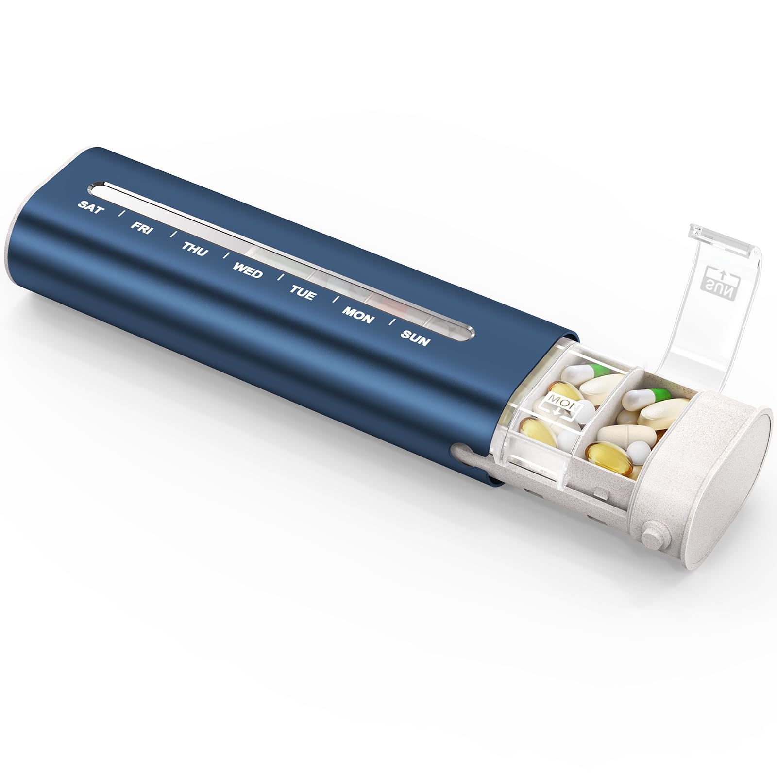 Zannaki Aluminum 7 Day Weekly Pill Organizer, Portable Travel Pill Case with Three Layer Seal, Large Capacity Cute Daily Pill Box, Pill Holder