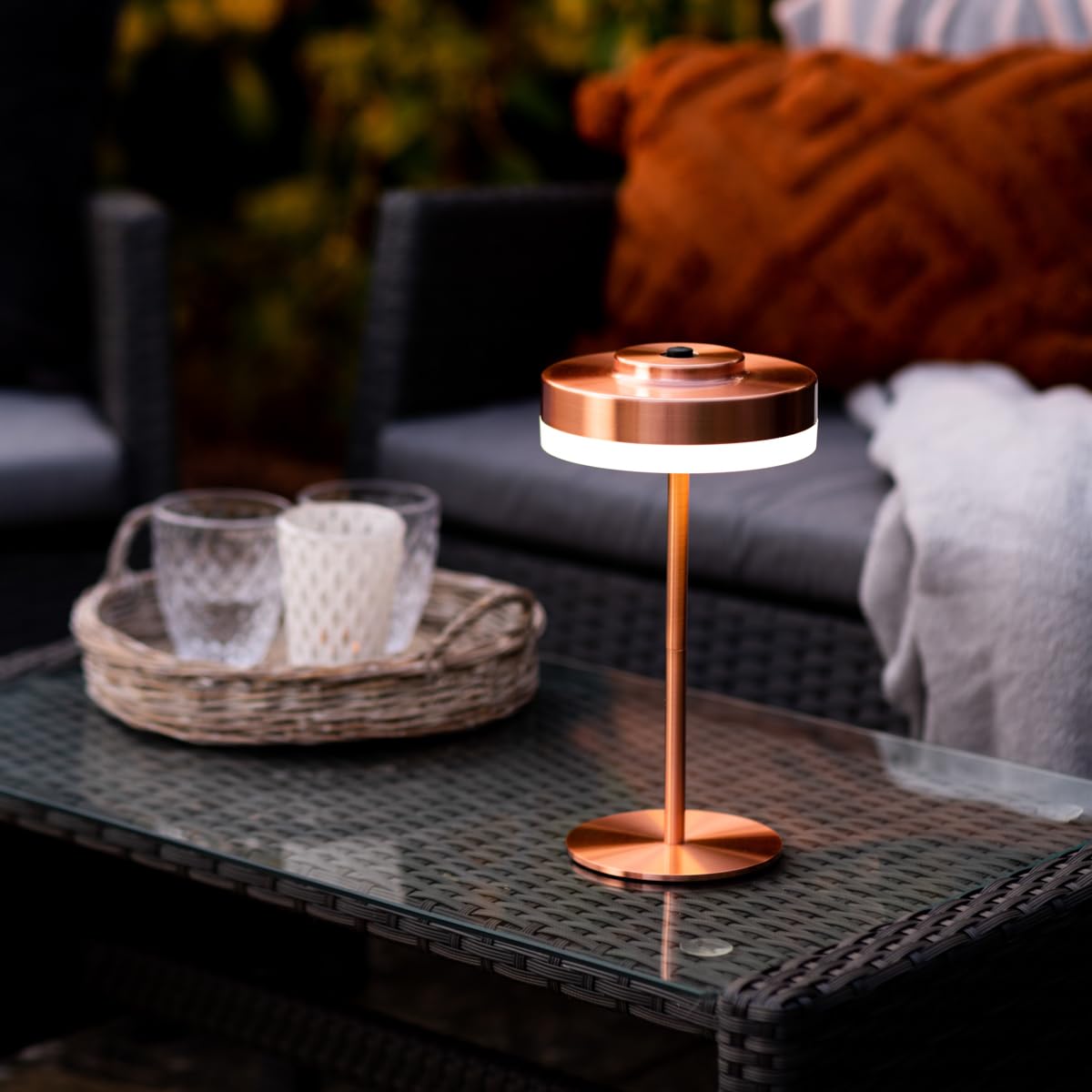Auraglow Copper Outdoor Lamp Table Light – Rechargeable – Cordless – Led 4000K Warm White - 3 Brightness Settings – Ip44 Weatherproof By