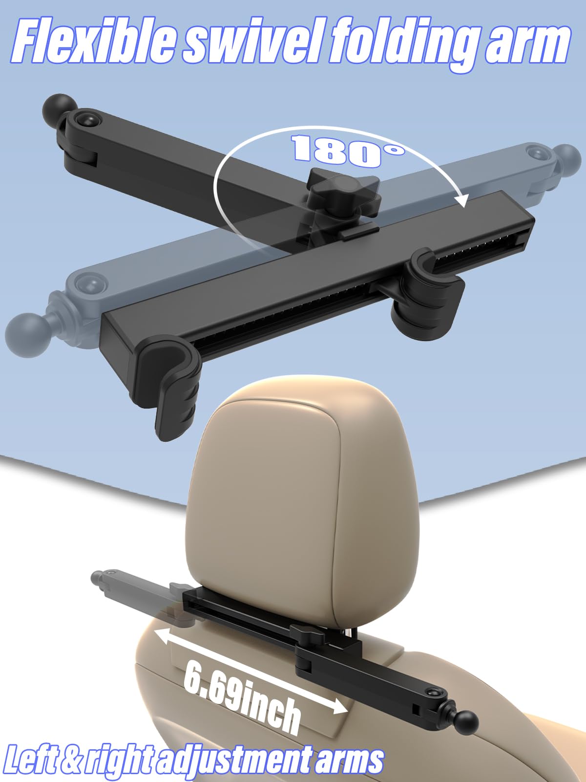 LYFlCCS Tablet Holder Headrest Car Mount with Flexible Arm Special for iPad Pro 12.9, Long Trip Back Seat Mount Fit Thickness Case for iPad air, Mini, Galaxy Tab and More 6-15.6