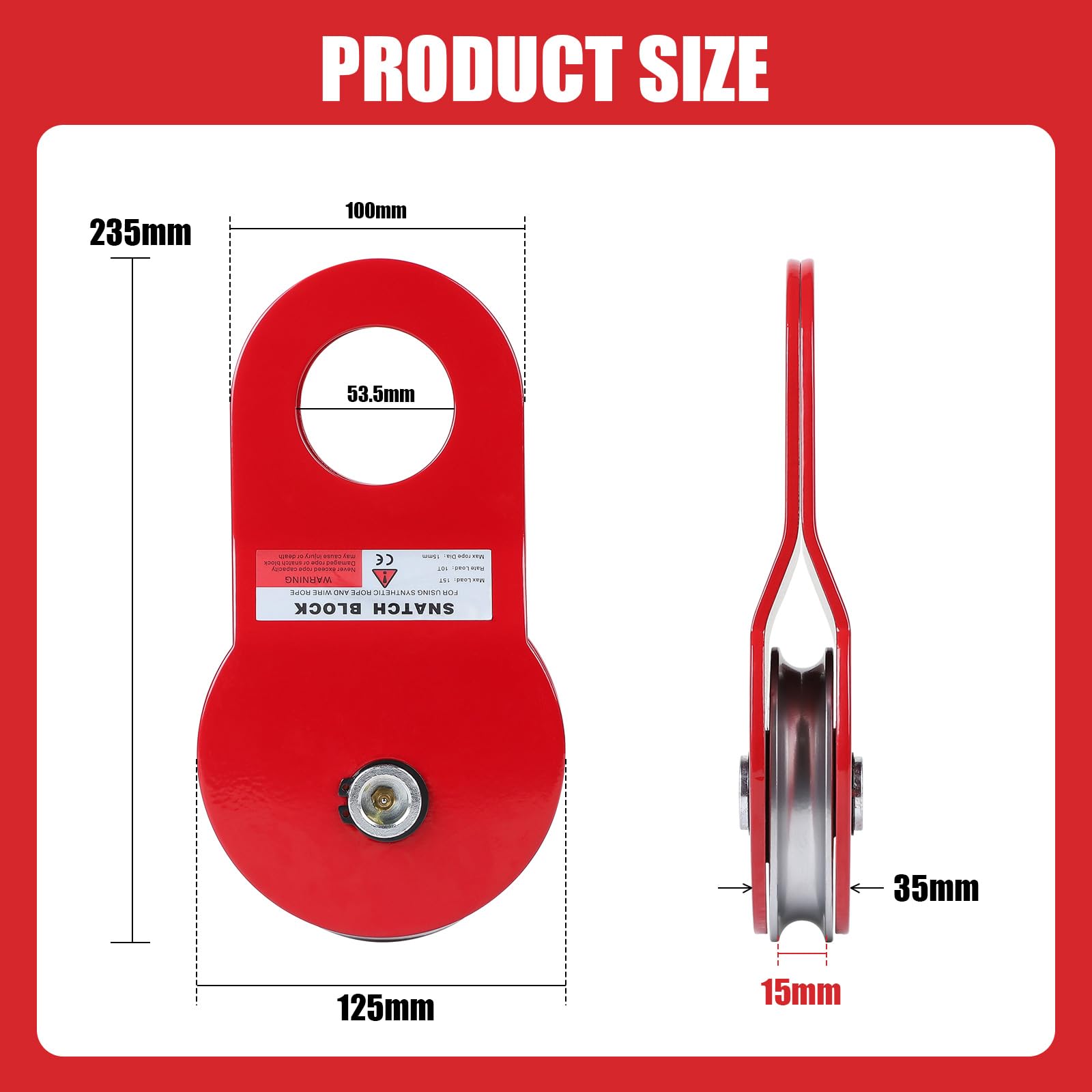 SWAWIS Rossa Carrucola per Verricello Uso Forestale, Portata 10t, Diametro Scanalatura Ruota 15mm, Puleggia di Rinvio in Acciaio per Operazioni di Soccorso Fuoristrada Silvicoltura