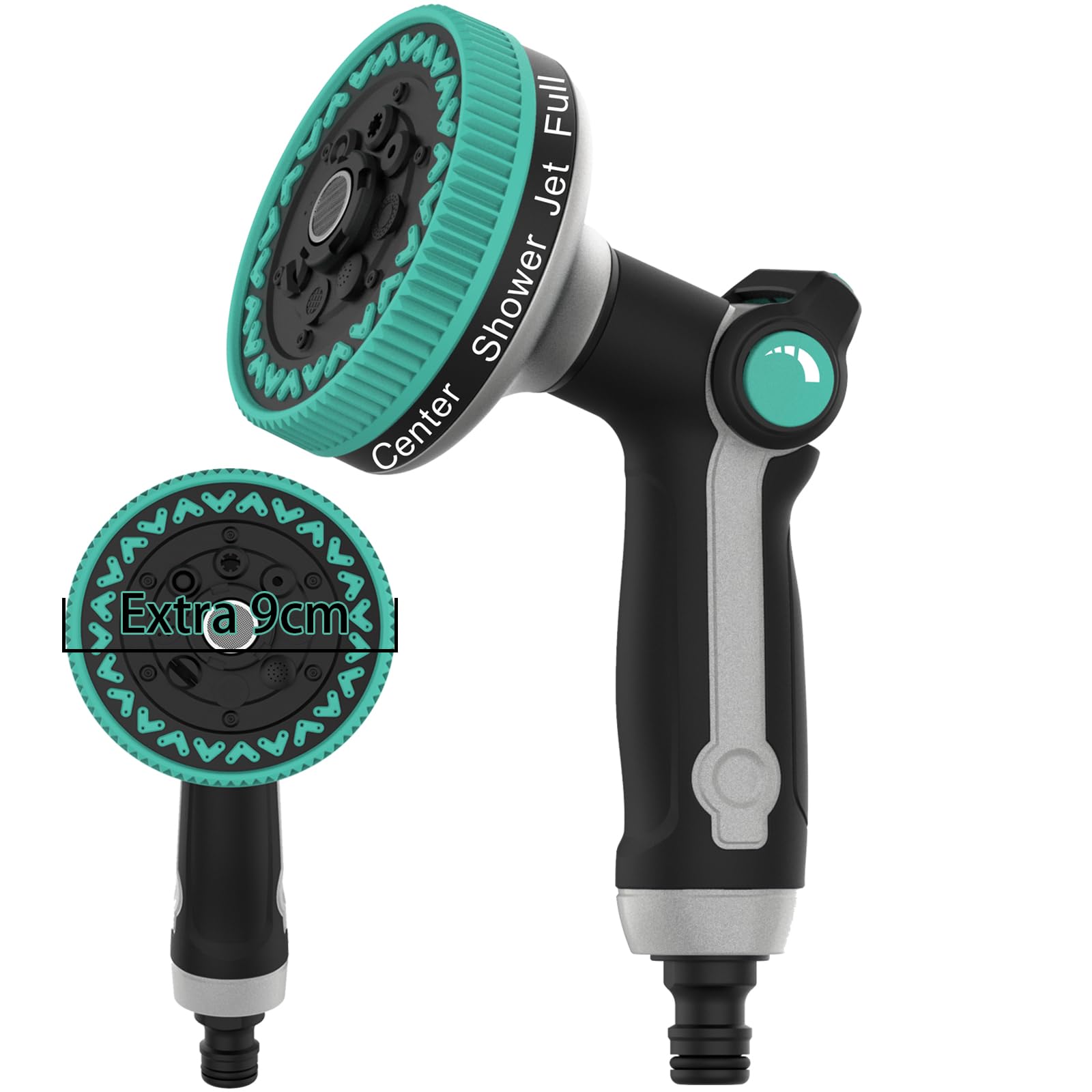 Pistolet d'arrosage | Pistolet d'arrosage en métal robuste – 9 cm de pulvérisation ultra large, 8 modes de buse réglables, buse de tuyau pour arrosage, nettoyage, animaux domestiques et lavage de