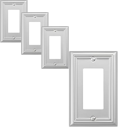 Adler - Placa de pared metálica para interruptor de luz de decoración individual, paquete de 4 unidades, níquel cepillado de 1 banda, interruptor de