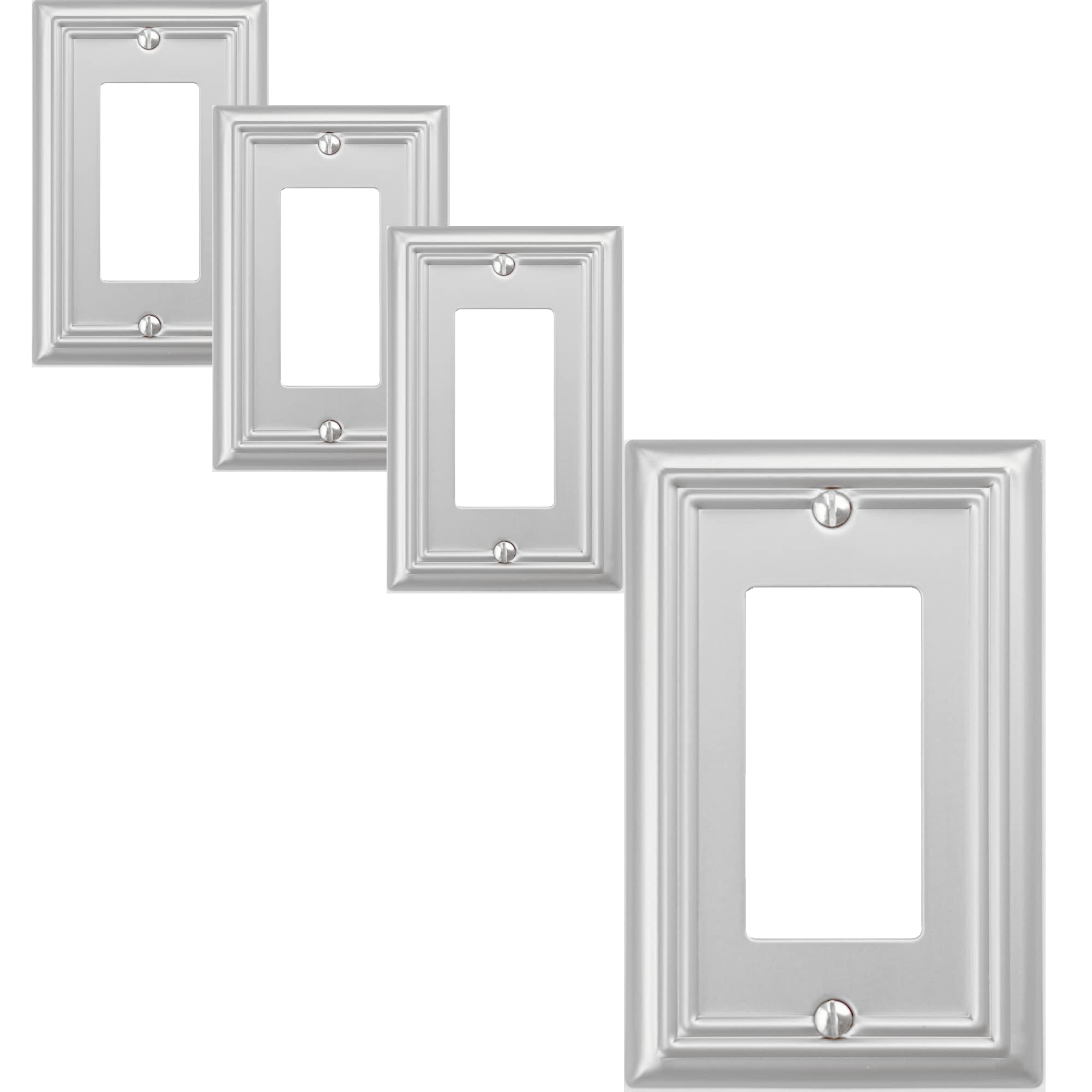 OKAWYC Single Decorator Light Switch Cover Adler Metal Wall Plate, 4-Pack Brushed Nickel 1 Gang Single Rocker, for Receptacle Dimmer Switch GFCI