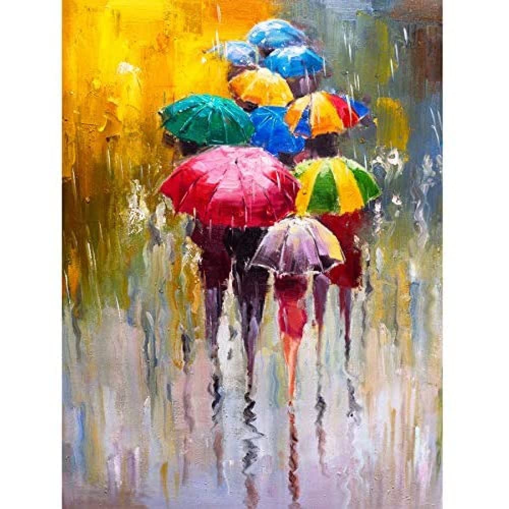 Wee Blue Coo Umbrellas In The Rain Painting Unframed Art Print Poster Wall Decor 12x16 inch